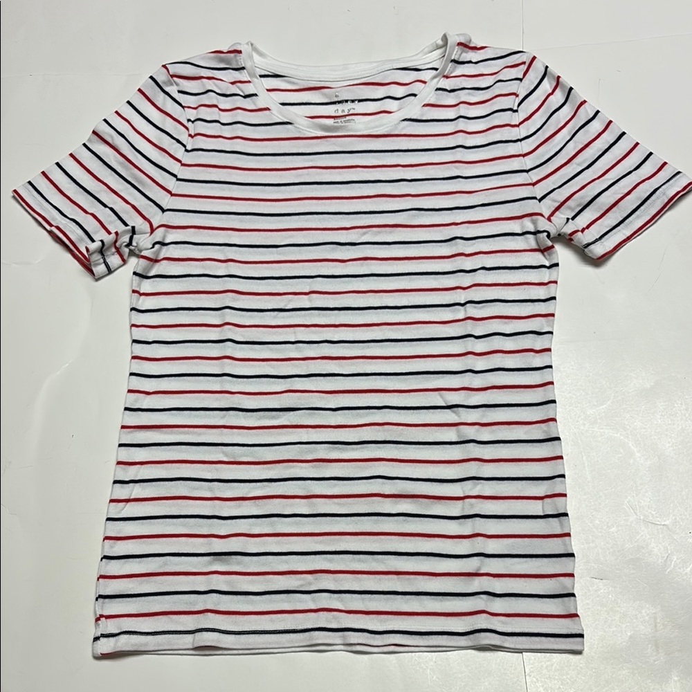 a.new day women’s red white and blue striped t-shirt size medium